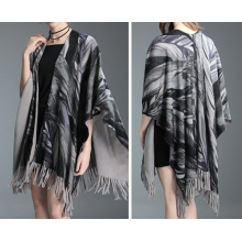 Womens Cardigan Wraps Winter gestrickte Blätter Printing Pullover Poncho Schal (SP621)